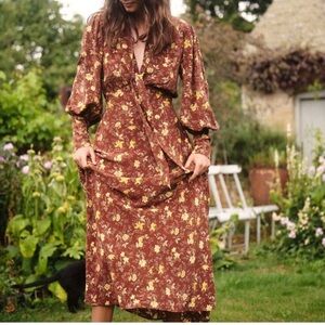NWOT DOEN Blossom Dress in Cherrywood Winding Vine Floral Brown